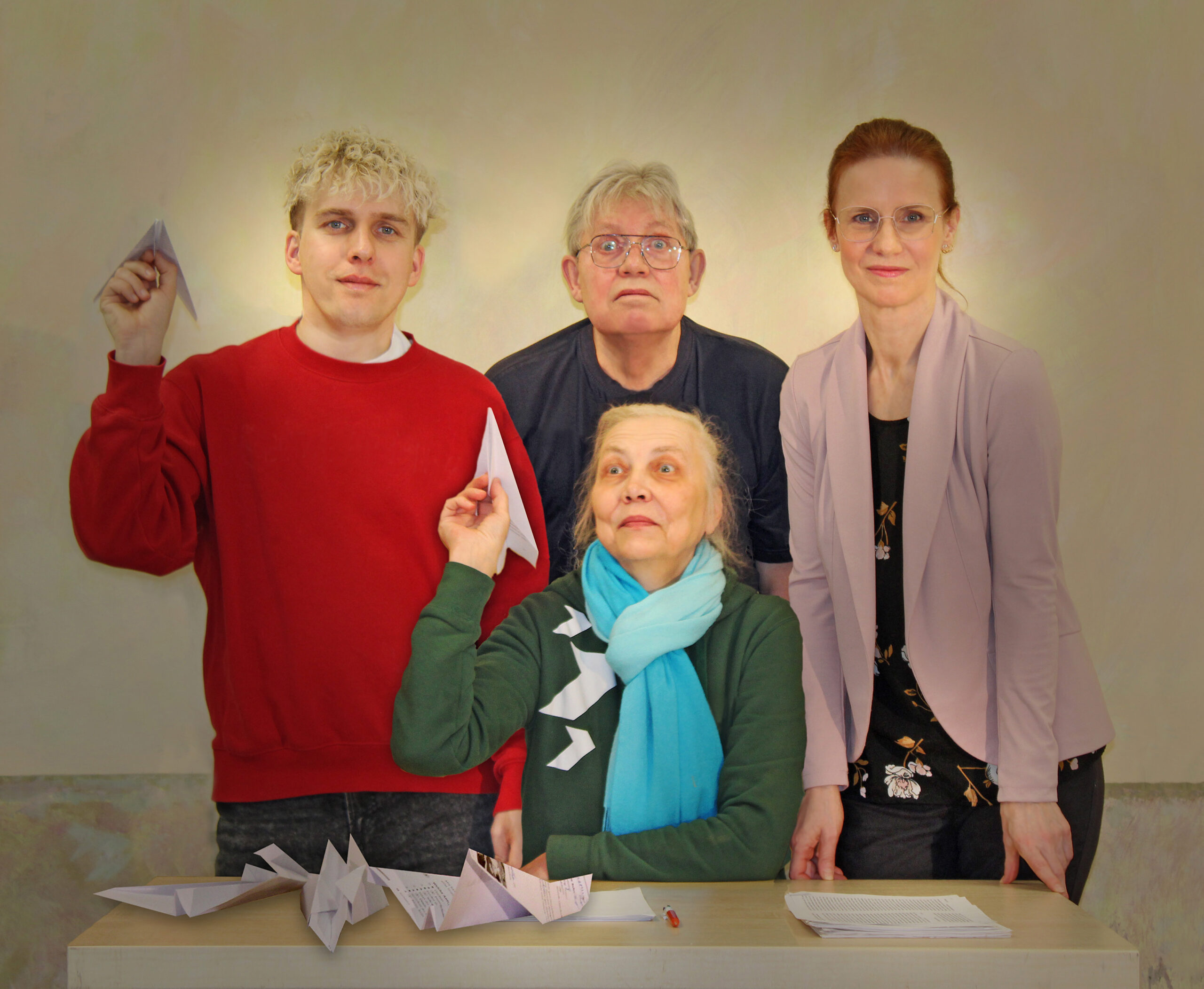 “Väljalangeja” trupp: näitleja Kaidar Kängsepp, kunstnik Silver Vahtre, näitleja Kristiina Metsanurk, lavastaja Ülle Sillamäe. Et jõuda just sellise tekstini, m